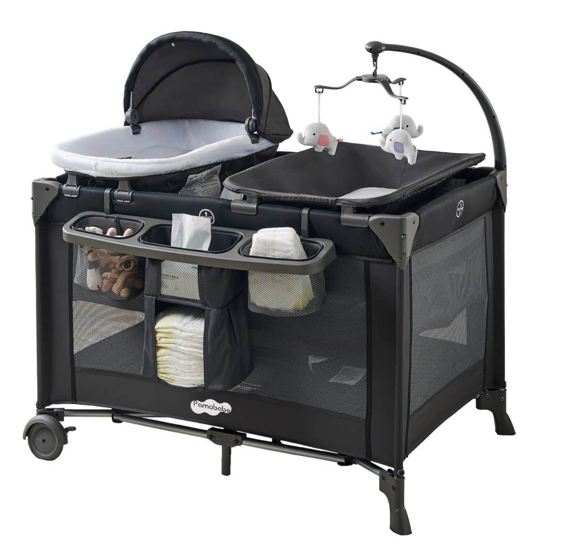 pamo babe 4-in-1 baby playard with bassinet & changing table for newborn