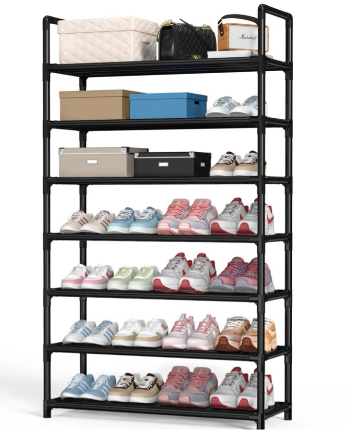 krpimt 7-tier shoe rack, 31.5" stackable shoe organizer storage holds 21-28 pairs, metal shoe shelf for entryway hallway and closet, black
