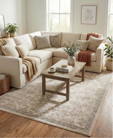 rugs.com oregon collection rug – 6' x 9' ivory low-pile rug perfect for living rooms, large dining rooms, open floorplans