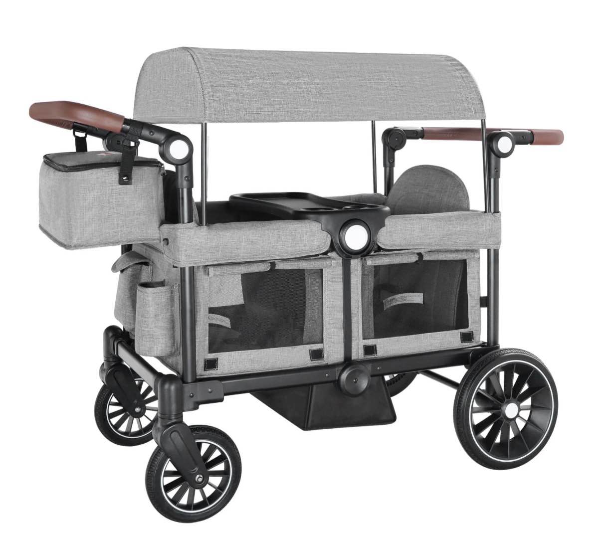 aileekiss collapsible wagon stroller for 2 toddlers with adjustable canopy, 44 pounds, grey