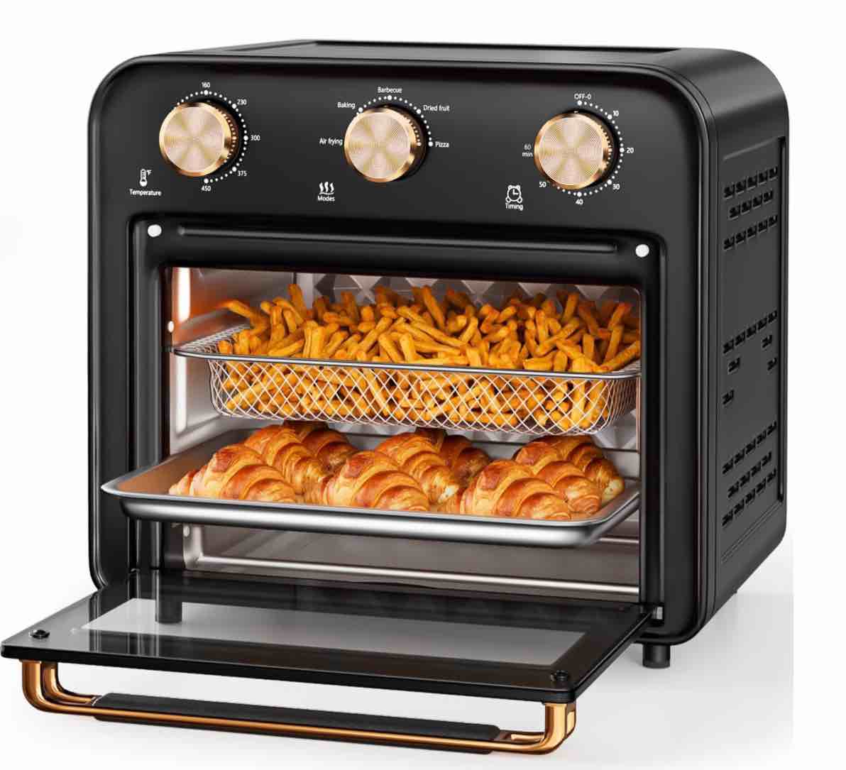tinana 5-in-1 air fryer toaster oven countertop, 1300w 17 qt, 4-slice convection ovens combo, oil-less air fry, roast, bake broil toast, dried fruit, timer, stainless steel