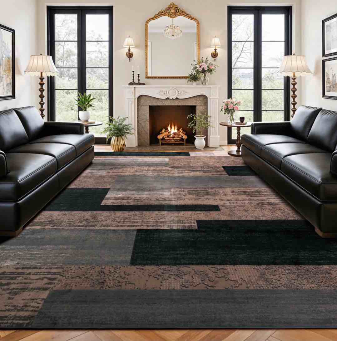 sonoro kate 10 x14  area rugs for living room  machine washable industrial vintage non slip soft indoor area carpet  black/brown