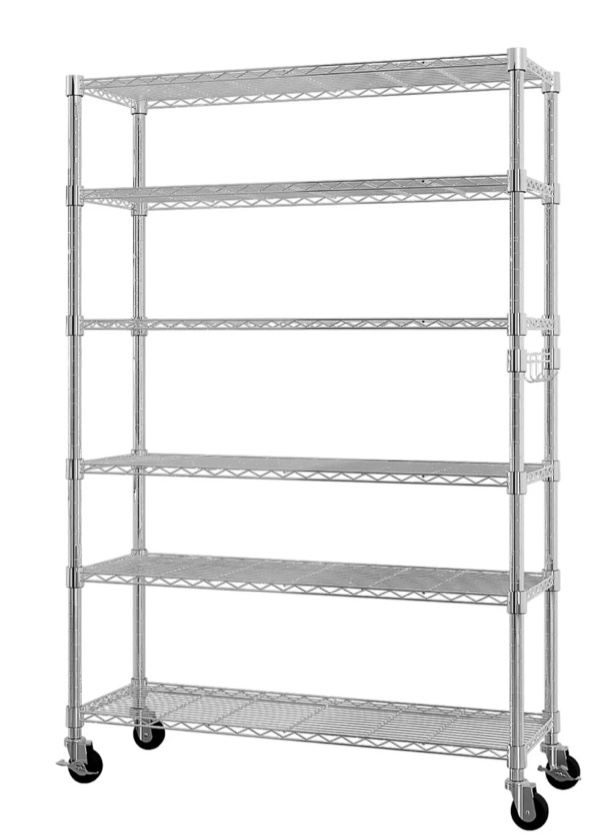 ktaxon 6 tier wire shelving with wheels 2400lbs capacity, heavy duty storage rack for home garage, 46"w x 18"d x 82"h adjustable shelves, silver