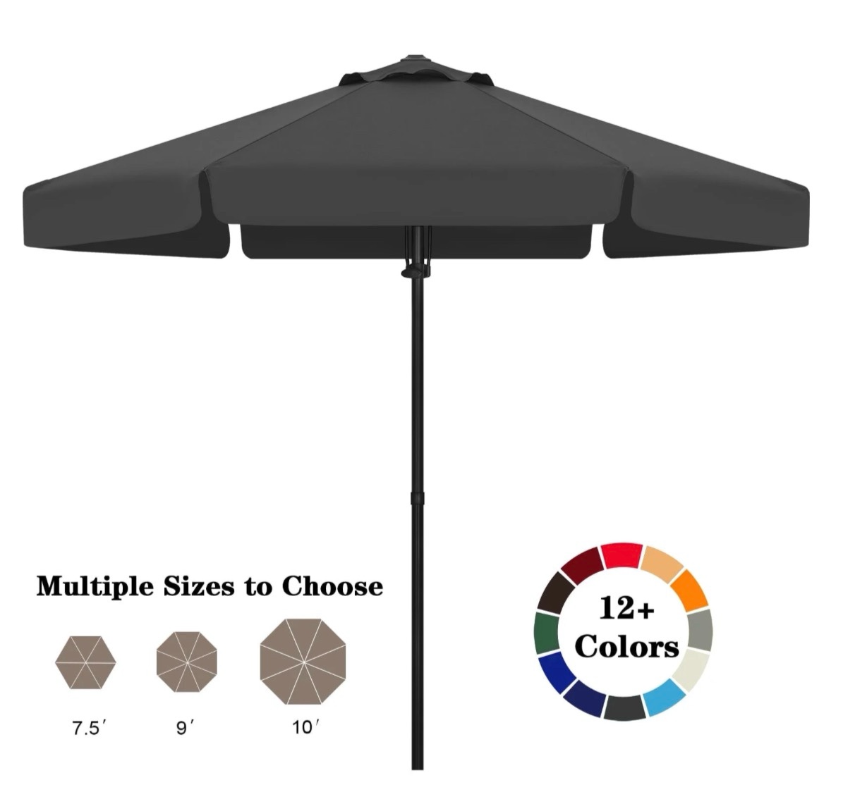 abccanopy 7.5ft outdoor market hand push patio umbrella with hanging edge 12+colors dark gray