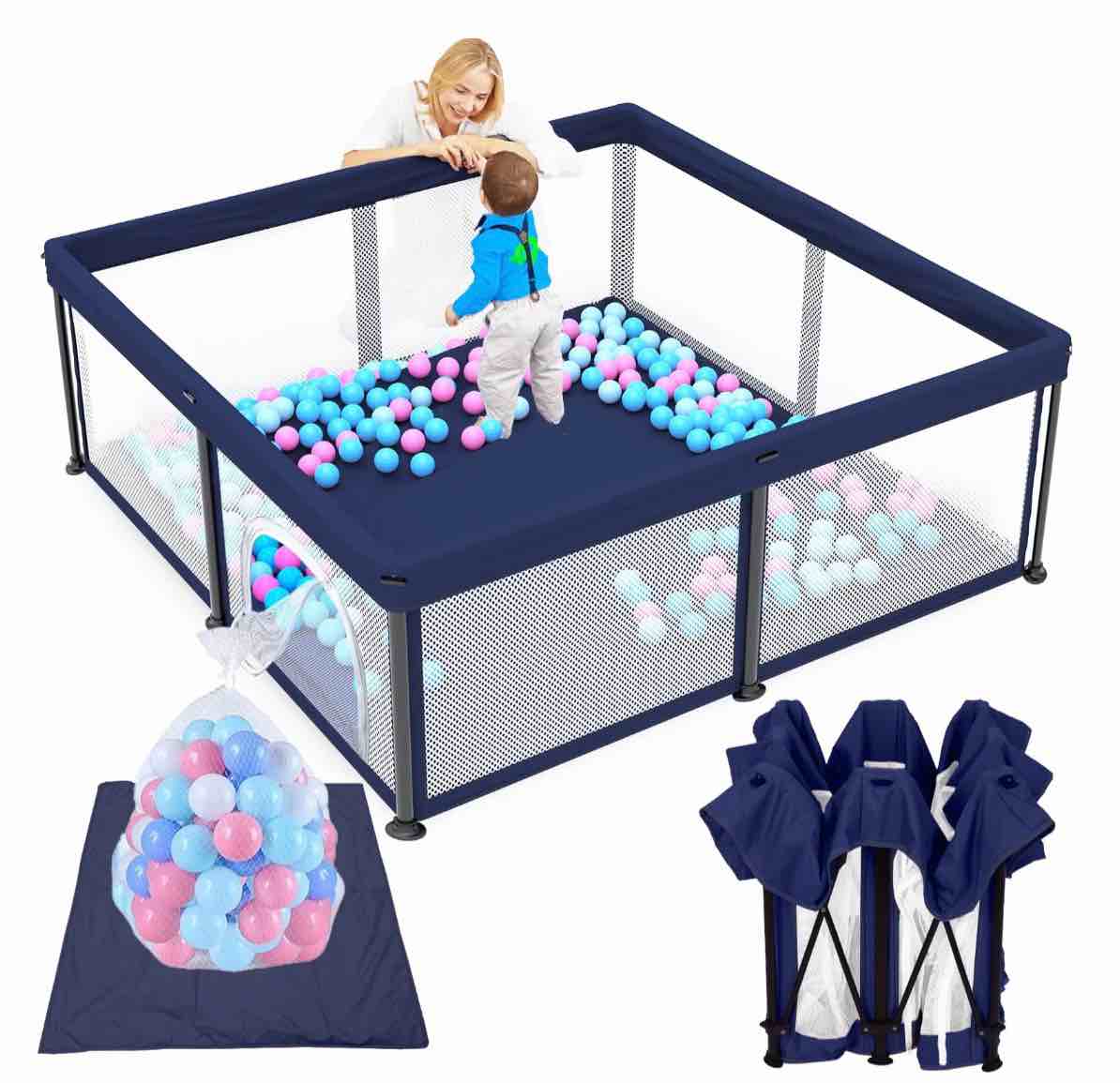 g taleco gear baby playpen with mat, foldable playpen for babies and toddlers, portable travel play yard, blue