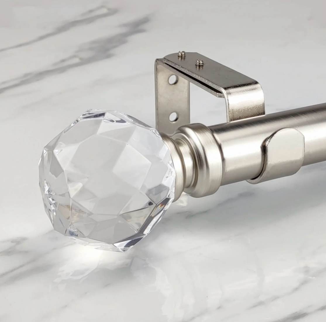 skyplus living 1-1/8 in single window curtain rod with crystal finial set,adjustable36-72 in,silver
