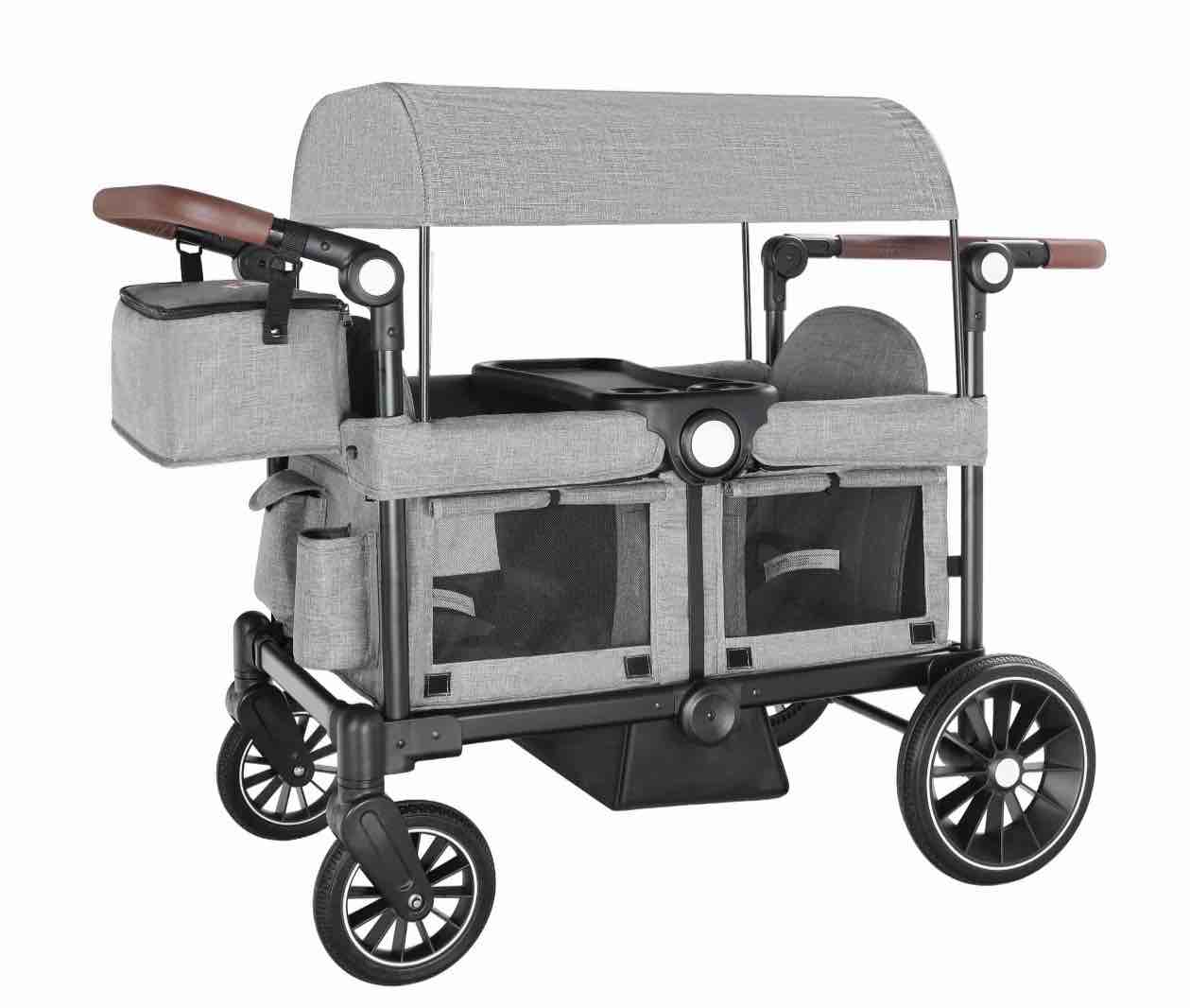 aileekiss collapsible wagon stroller for 2 toddlers with adjustable canopy, 44 pounds, grey