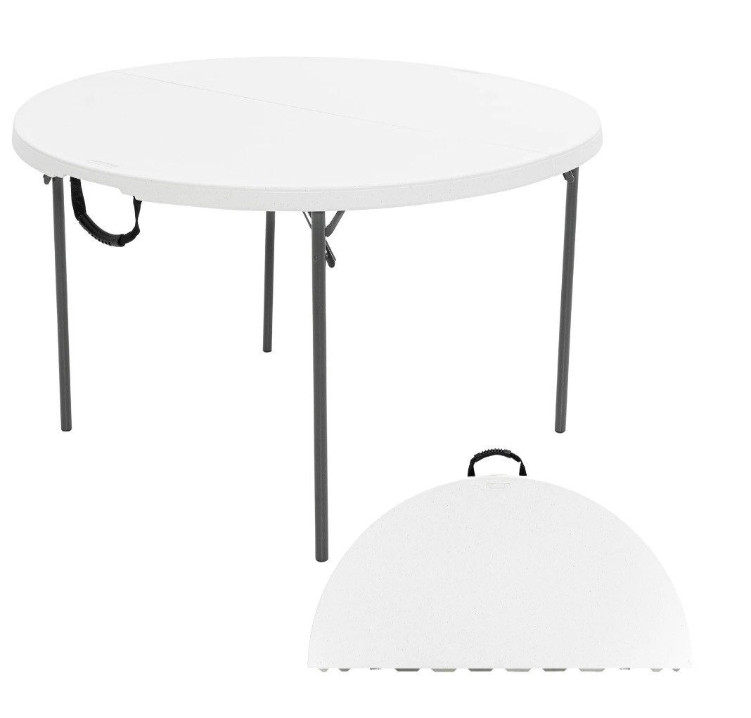 lifetime 48" round fold-in-half table, white granite