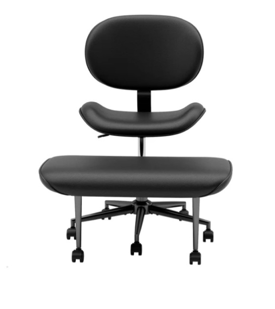 pinmoco upgraded ergonomic cross legged swivel chair, adjustable height and pu leather, meditation chair with back support, home and office, black