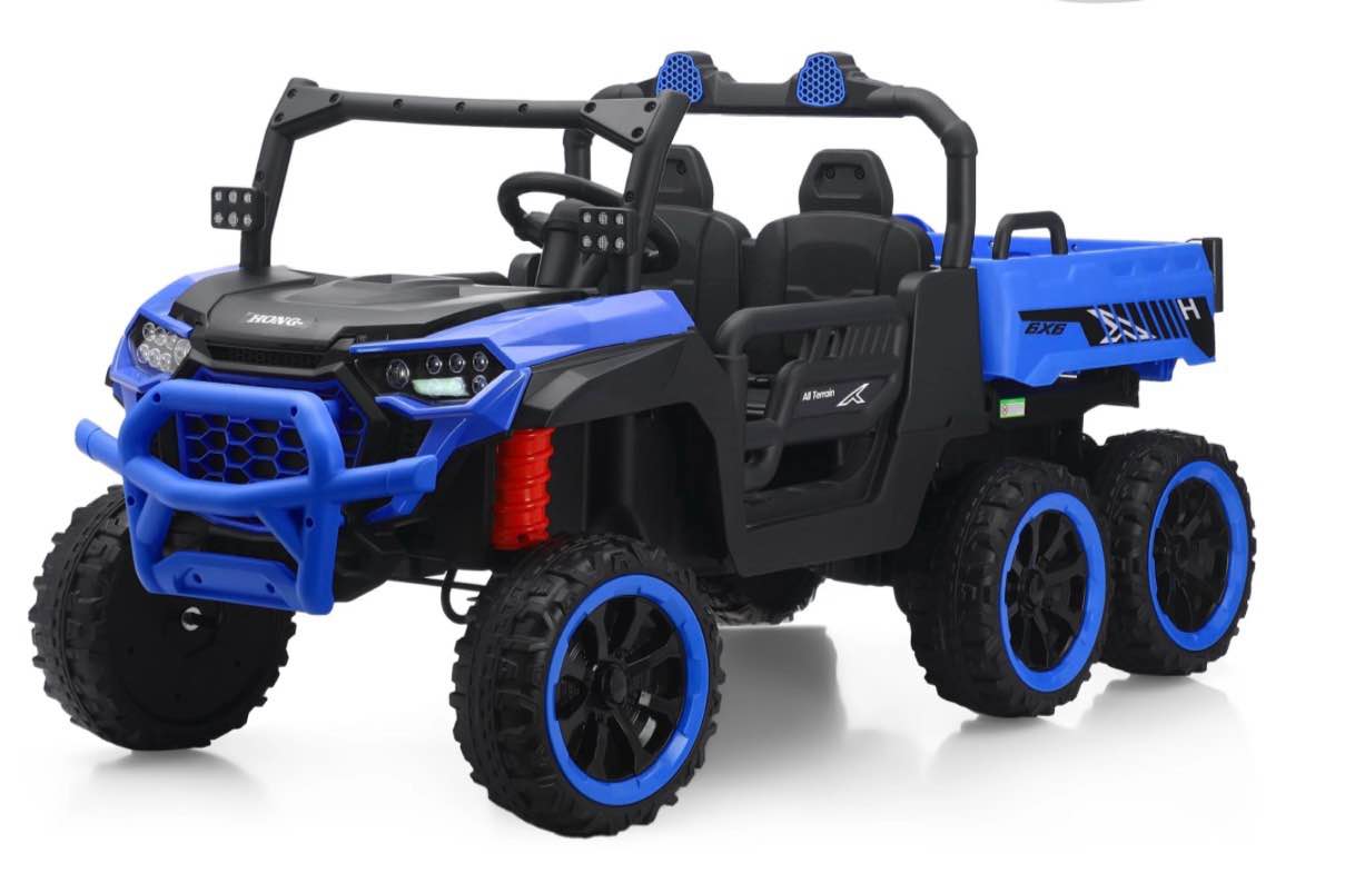 tcaraiwen 24v ride on 2 seater dump truck , ride on utv w/,2 speed 4wd power ride cars 6x6 wheels ride on toys w/ dump bed for boys girls,blue