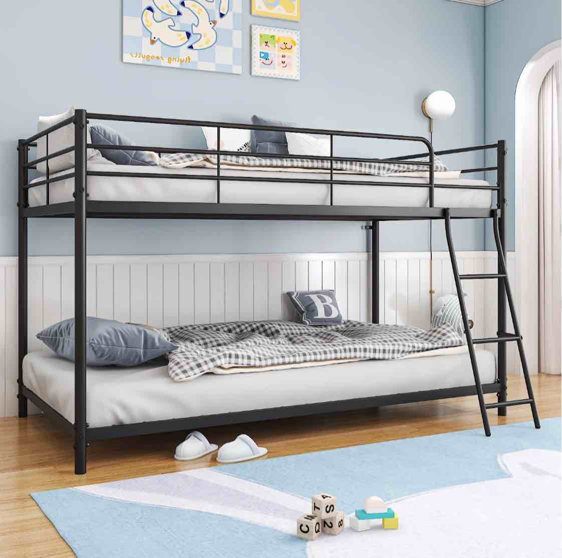 zimtown twin-over-twin low profile junior bunk bed, black