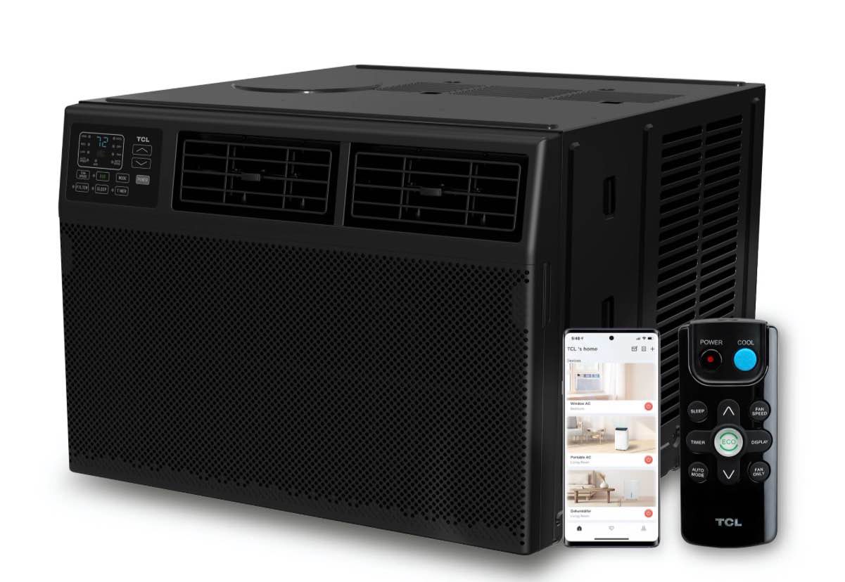 tcl 8 000 btu smart window air conditioner (black) - 3-in-1 ac fan & dehumidifier app voice & remote control sleep & eco mode 24-hour timer washable filter cools up to 250 sq ft - w8w92-b4