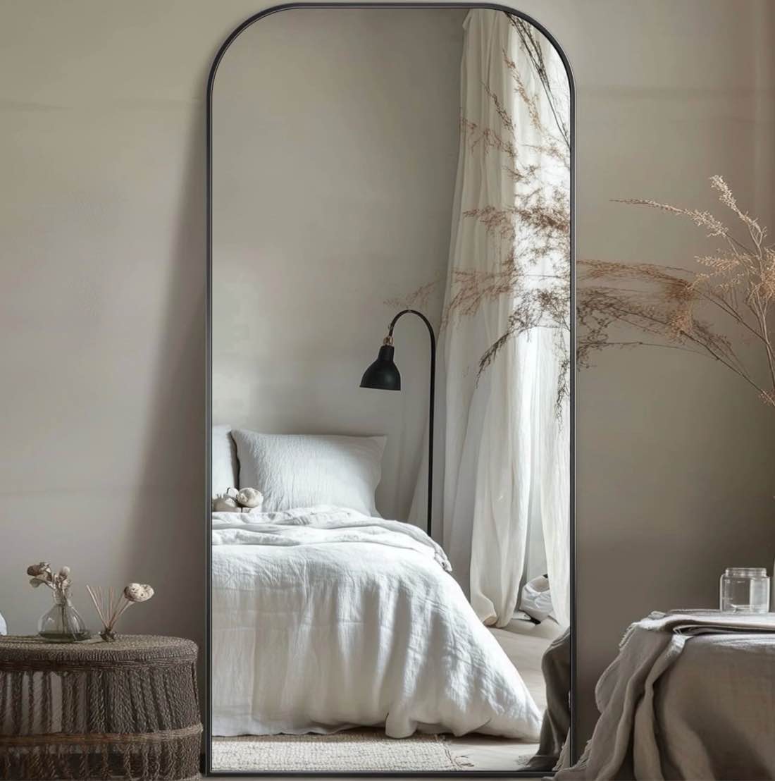 antok 71 x28.1  floor mirror  arched full body standing mirror for bedroom & living room  black