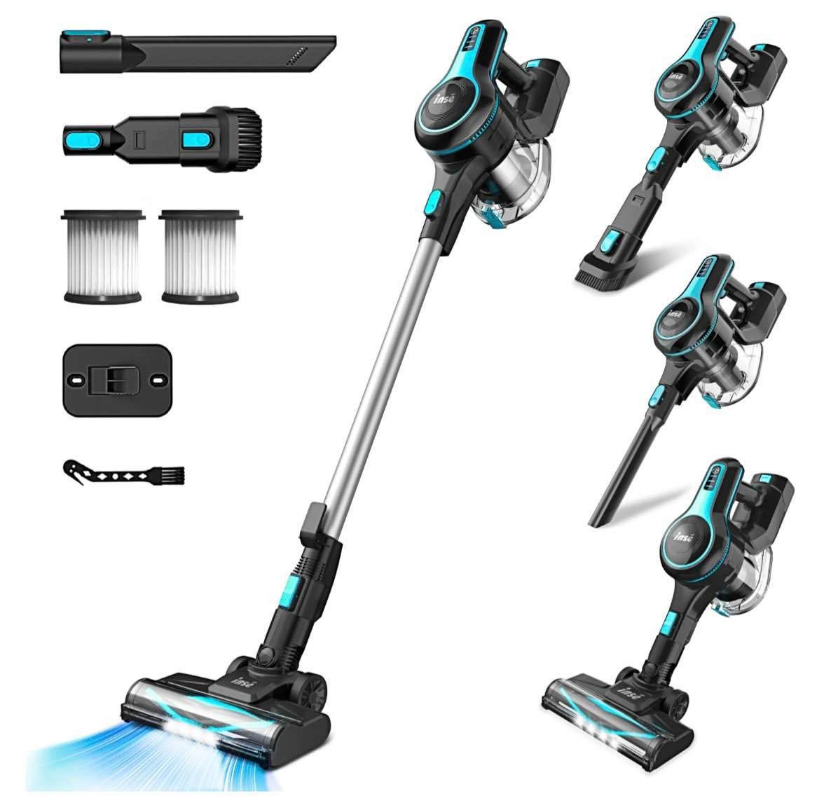 inse cordless vacuum cleaner 6-in-1 rechargeable stick vacuum lightweight for carpet hardfloor pet hair home n520 blue