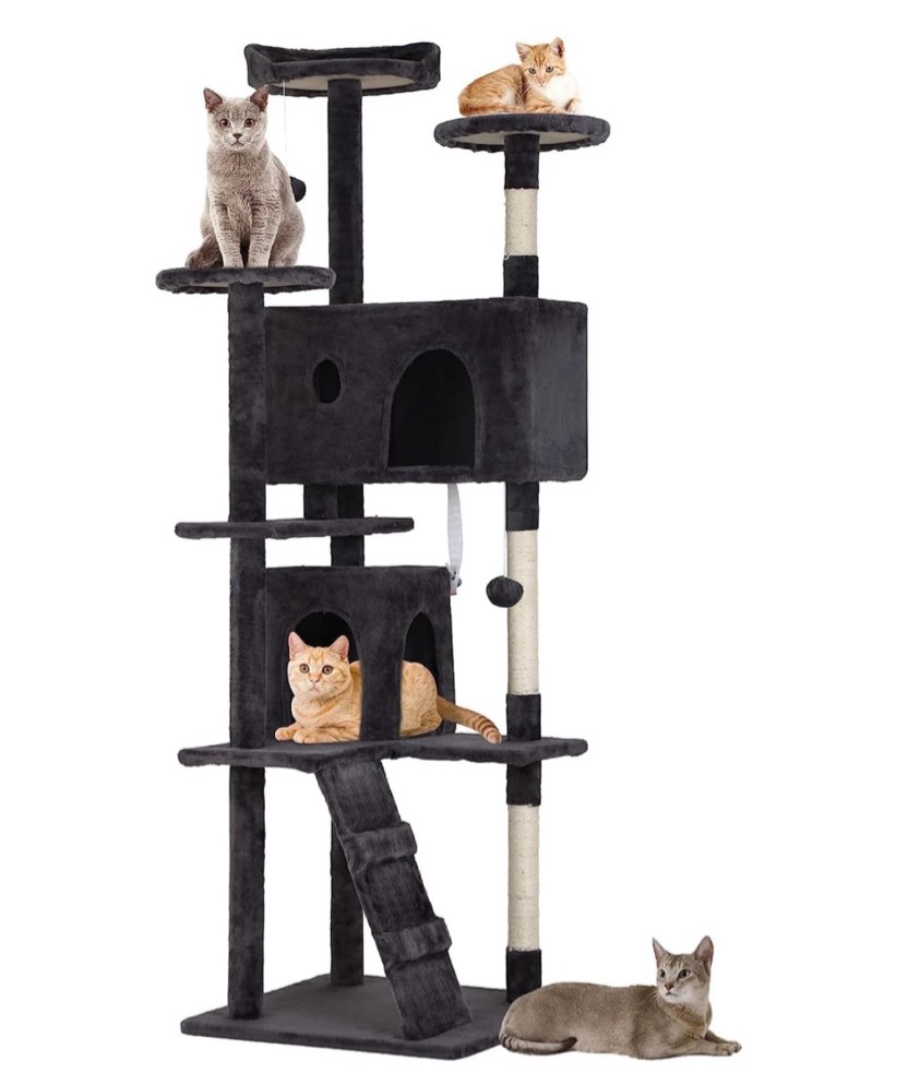 bestpet 54in cat tree tower scratch posts condo toys dark gray perfect for active cats