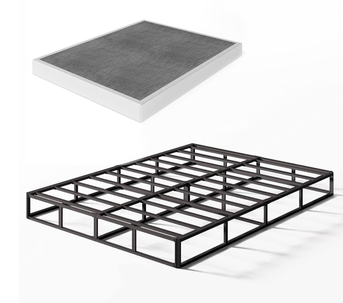 bedsnus 7 inch queen heavy duty metal box spring, mattress foundation with fabric cover, easy assembly