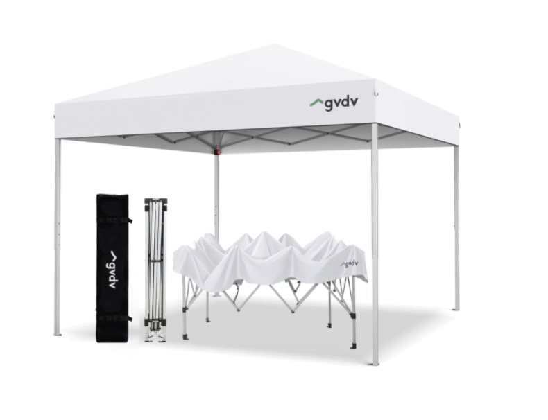 gvdv 10 ft x 10 ft easy pop up outdoor canopy tent, straight legs instant canopy for outside with carrying bag, white