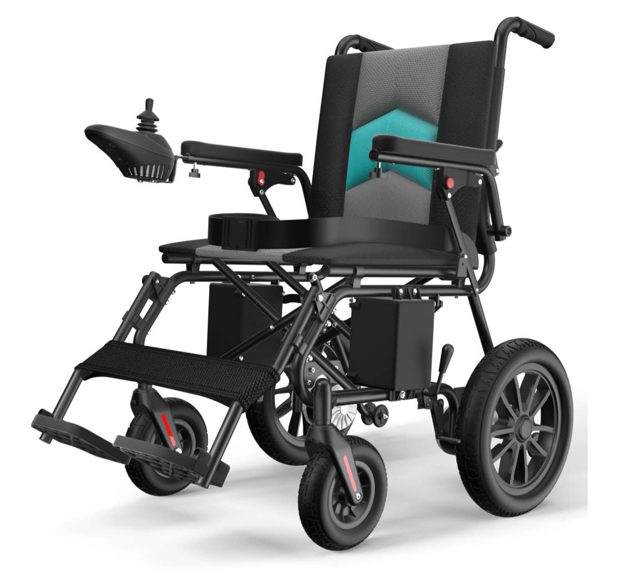 coolhut 15+ miles foldable electric wheelchair, motorized power wheelchair with 2 detachable lead-acid battery, dual 250w motors for all-terrain, inte