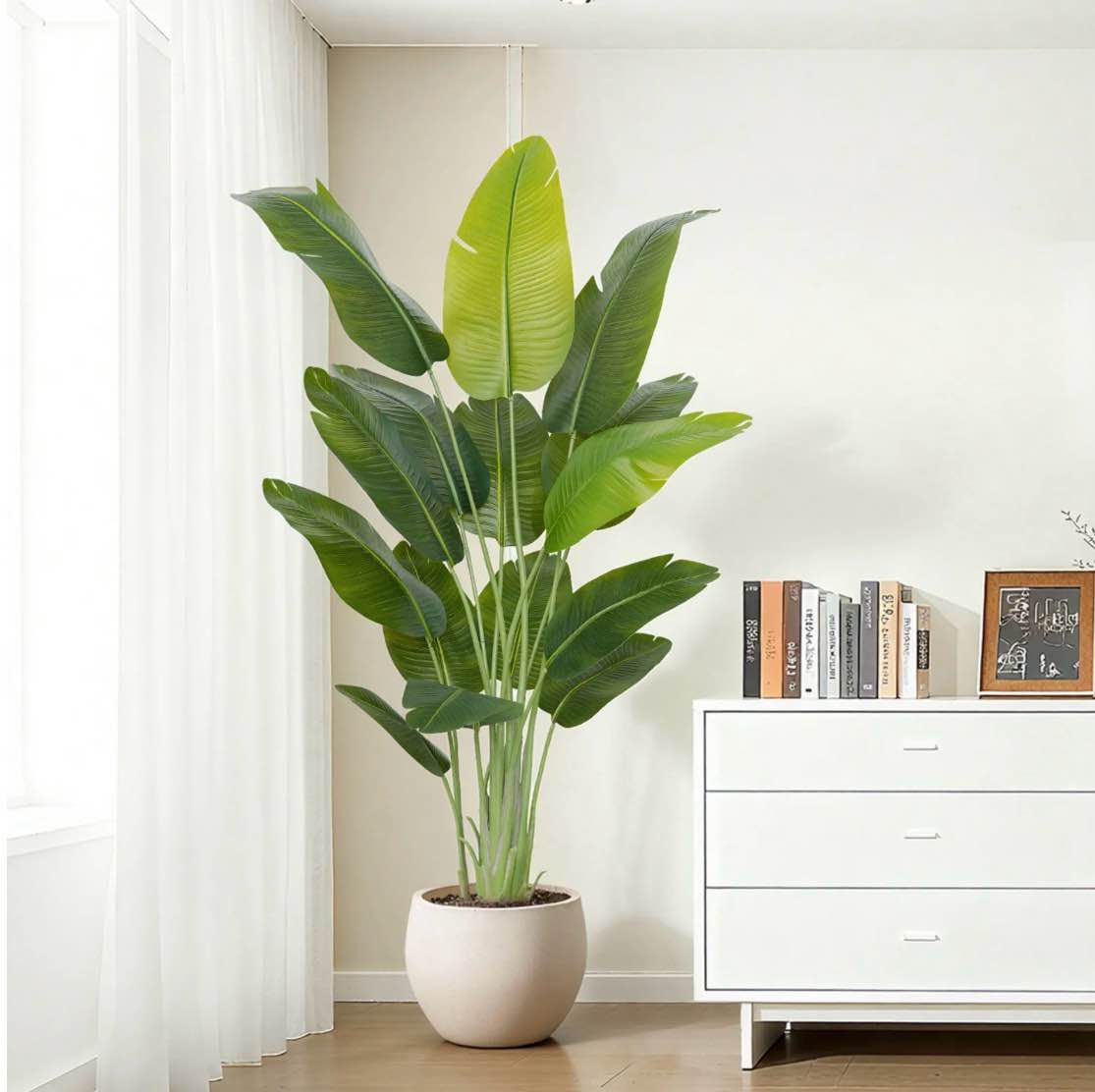 artificial bird of paradise plant 6.5ft tall fake tropical palm tree large fake plants with 15 silk banana leaves faux plant indoor decor trees white pot for home bedroom living room office