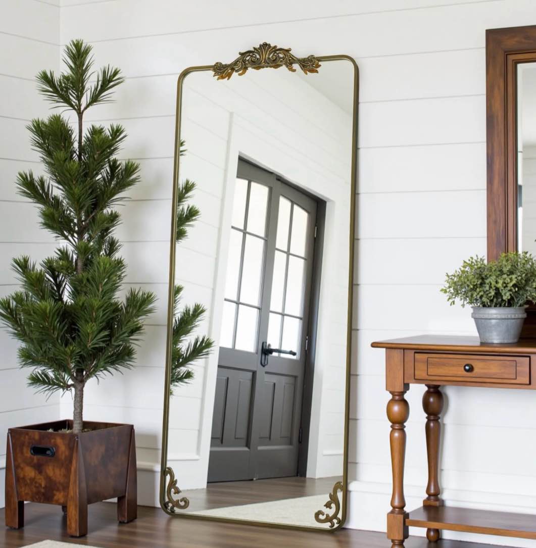 antok vintage 58 x 18 full-length mirror with carved metal frame baroque-style floor mirror for living room bedroom entryway or hallway luxury bronze