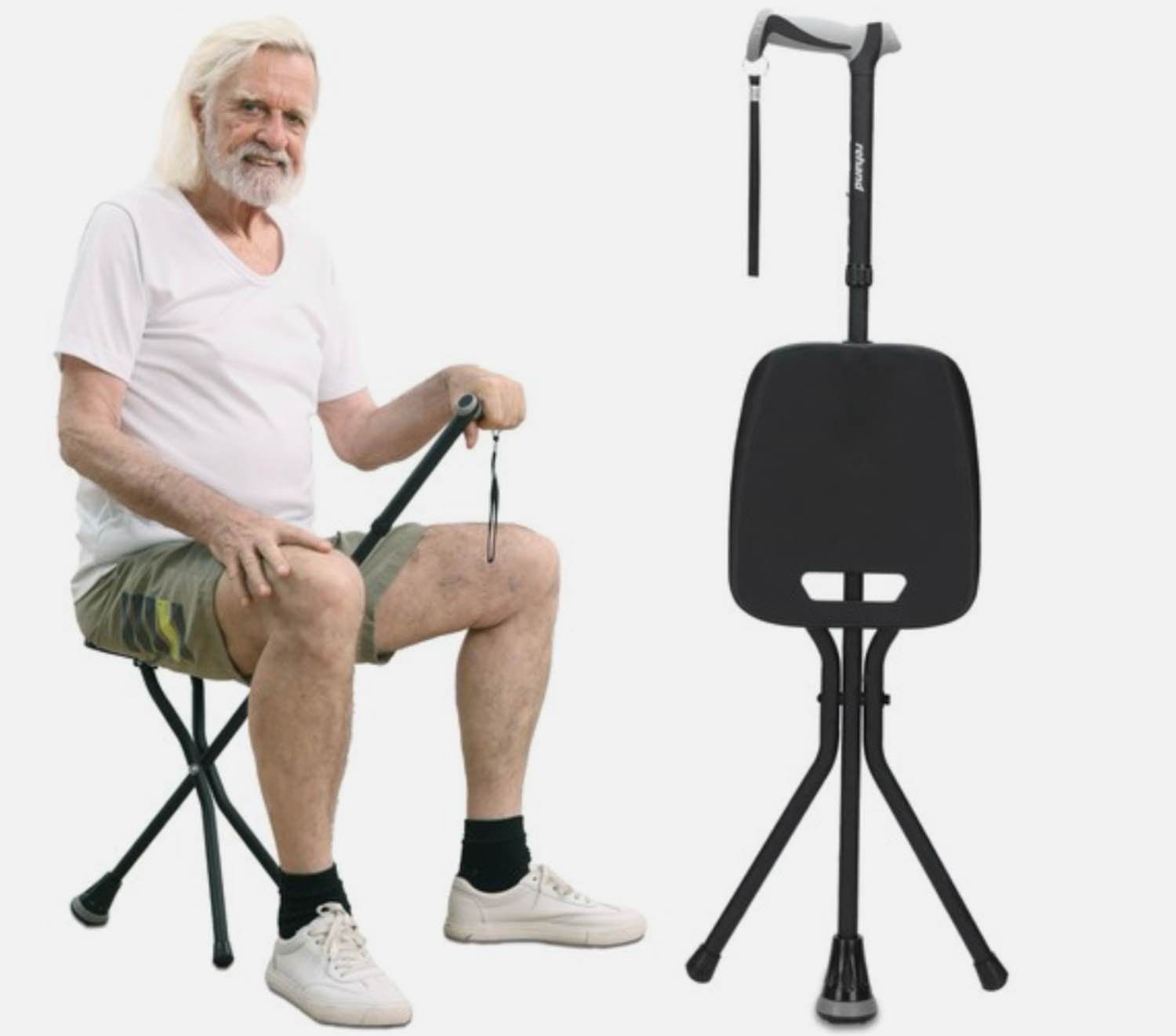 rehand walking cane with seat,lightweight foldable portable black2