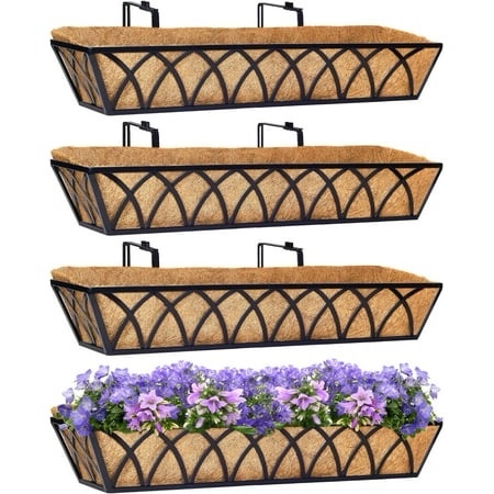 y&m 4 pcs 30 deck railing planters outdoor balcony large metal window box deck railing planter with coco liner for outdoor balcony porch fence pati
