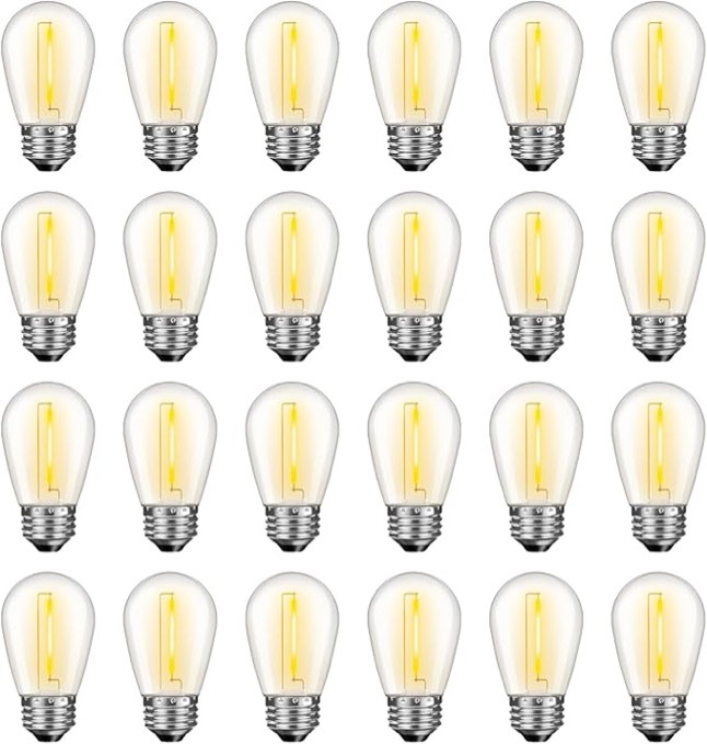 gvvoohome 24 pack led s14 replacement light bulbs, waterproof 1w vintage edison bulbs for outdoor patio backyard string lights, dimmable, e26 regular medium screw base, 2200k warm white