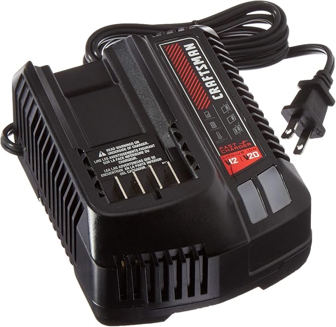 craftsman v20 battery charger, led charging indicator, compatible with all craftsman v20 power tool and outdoor tool batteries (cmcb104)