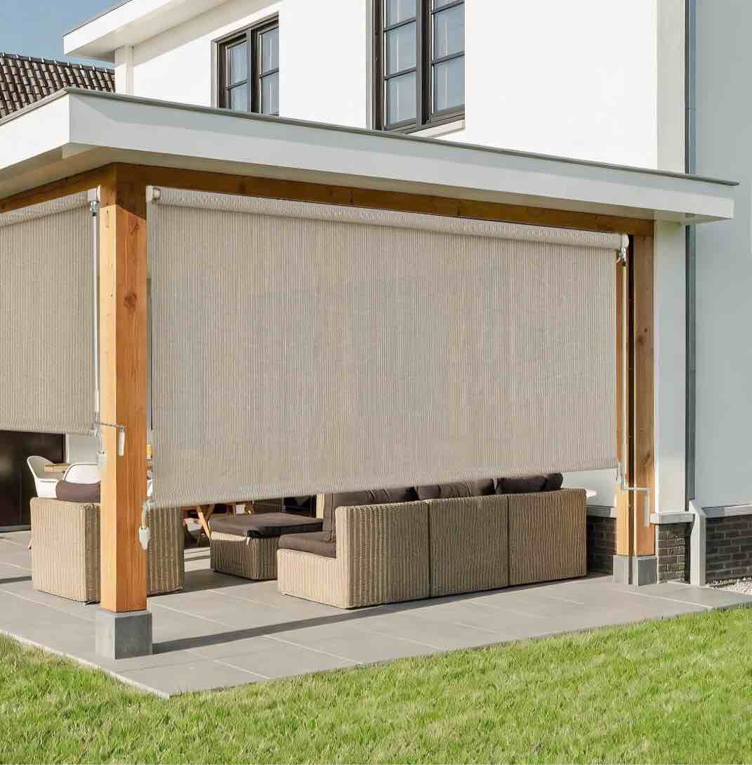 aosky cordless outdoor roller shades, uv block sunshades for patio, roll up blinds for porch pergola balcony, 72"w x 96"h, sesame