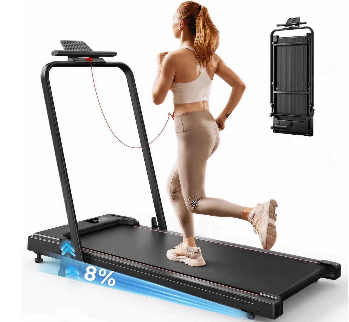 treadmill 2 in 1 for home/office patbrela 300 lbs walking pad treadmill with handlebar under desk treadmill with mat touch control led display & rem