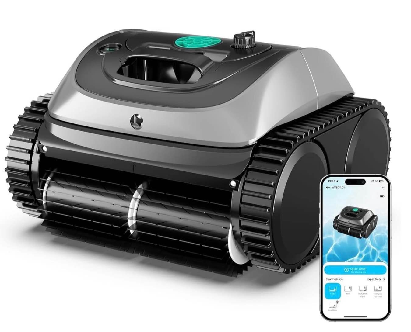 wybot c1 robotic pool cleaner, 4-in-1 cordless pool vacuum for inground and above ground pools up to 1,614 sq.ft, 150-min runtime, wall & waterline cleaning