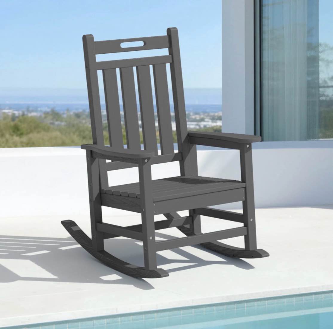 loyalice hdpe outdoor rocking chair for porch patio all-weather high back rocker with wood-grain texture heavy-duty deck garden seating fade-resist