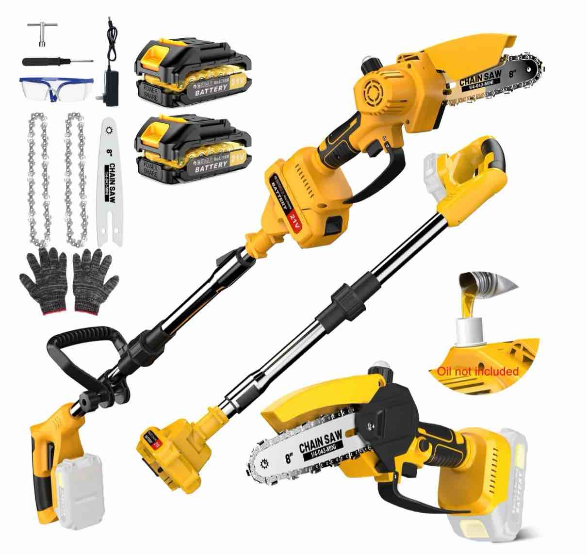 tanbaby cordless pole saw 8 inch brushless mini chainsaw with extension pole with 2 x 3.0ah battery for trimming tree limbs ideal gift for men dad