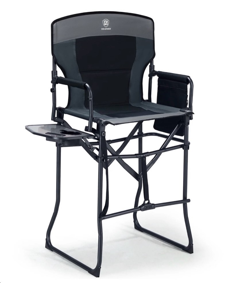 ever advanced portable tall directors chair 30.7 seat height with side table folding camping chair for makeup artist sports event craft show supp