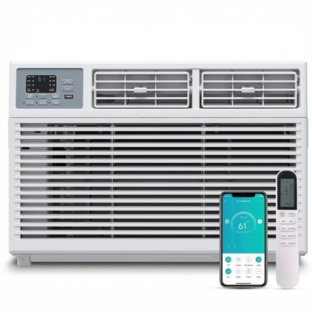 simzlife 14 000 btu window air conditioner with app cools up to 700 sq ft 4 cooling modes remote control white