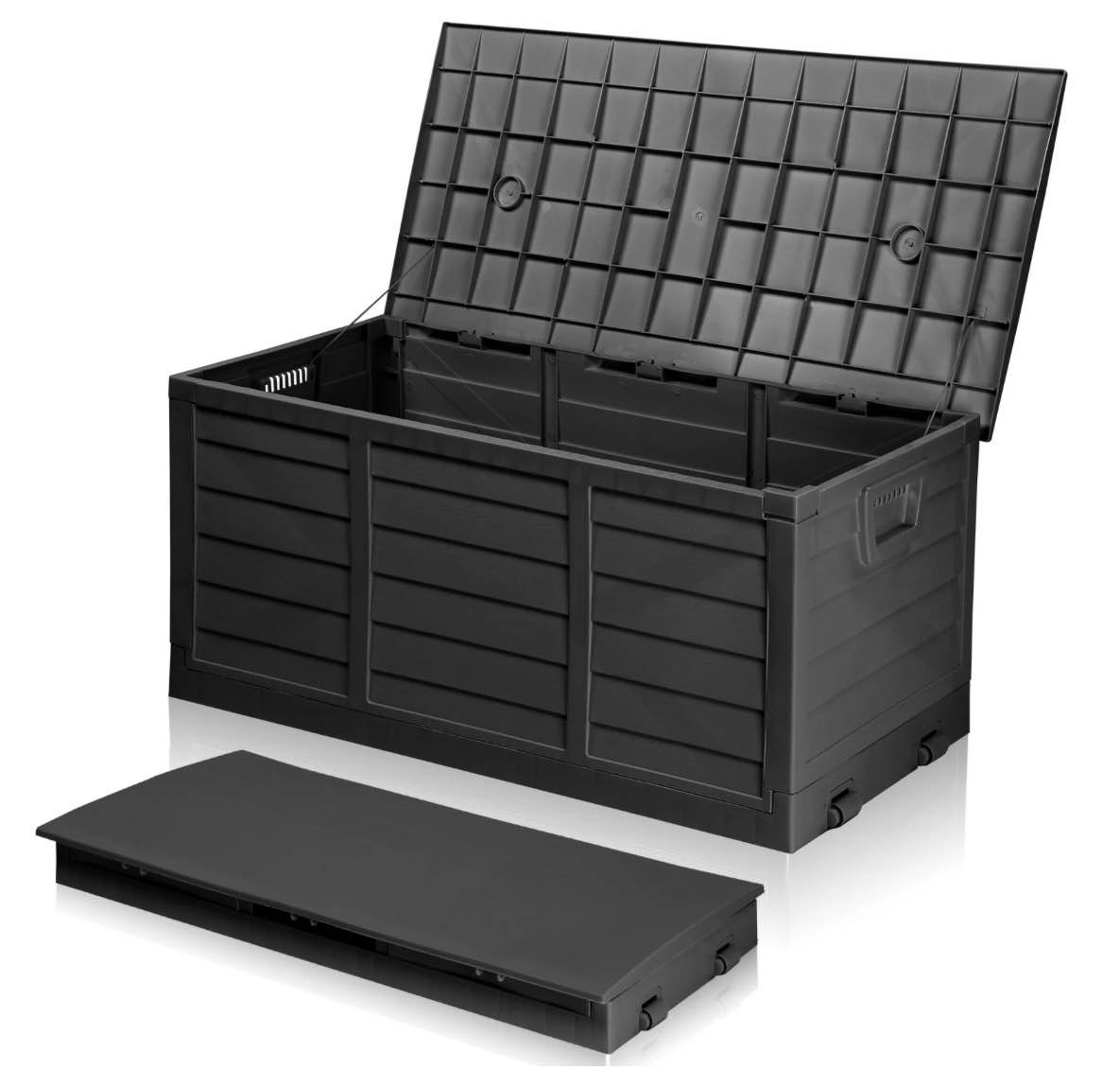 ktaxon 80gal outdoor storage deck box collapsible garden resin deck box pre-installed,space saving & easy set up - black