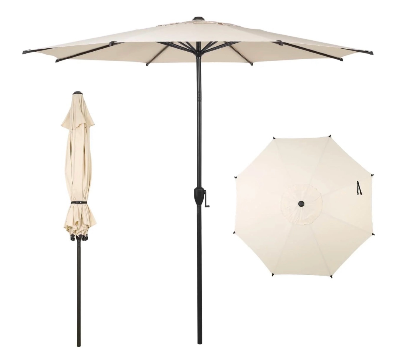 abba patio 9ft outdoor patio umbrella w/ push button tilt & crank 8 ribs beige