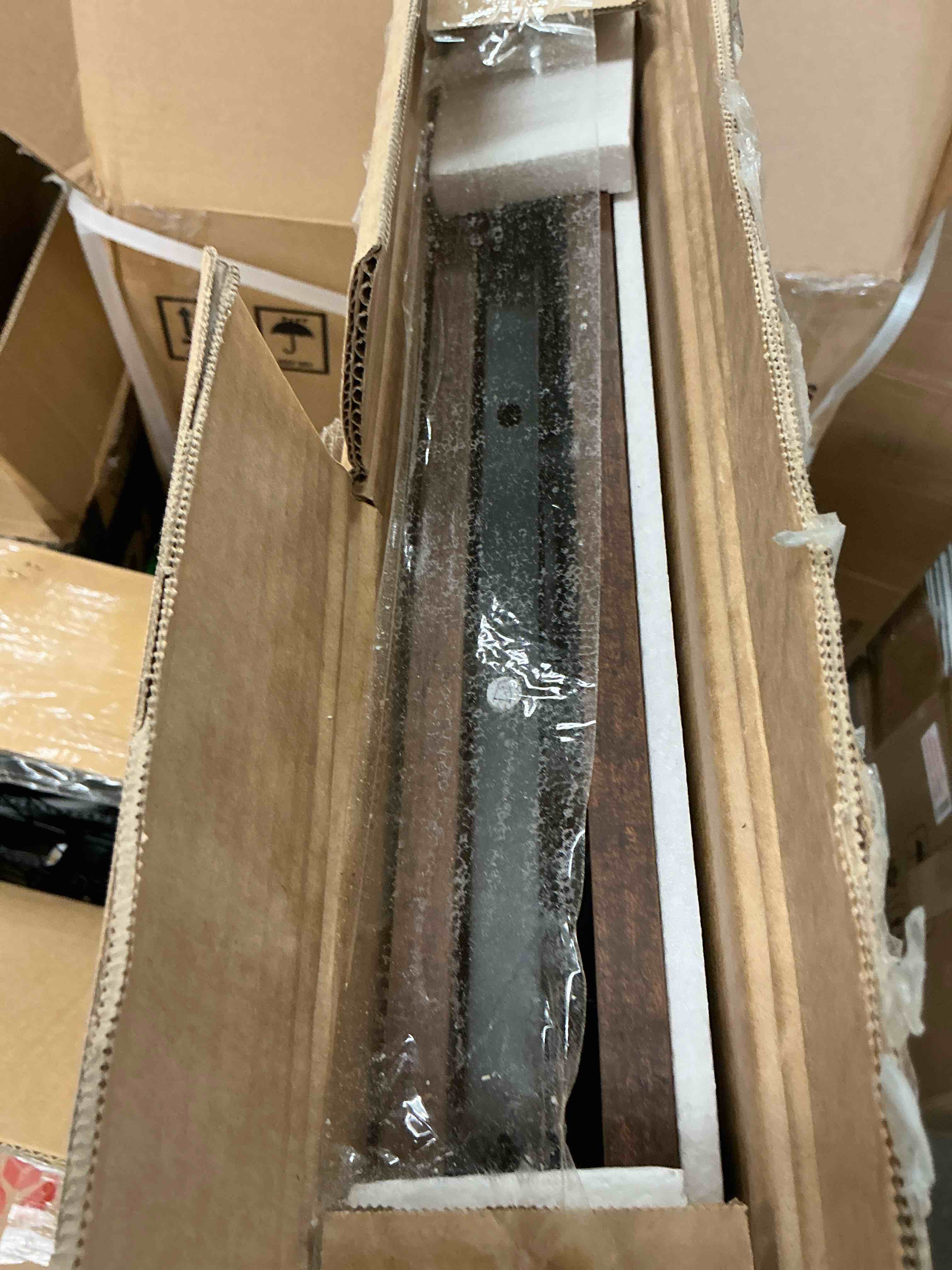Condition photo showing New/Like New for concetta reversible l shaped computer desk with wooden desktop cpu stand and side bag rust