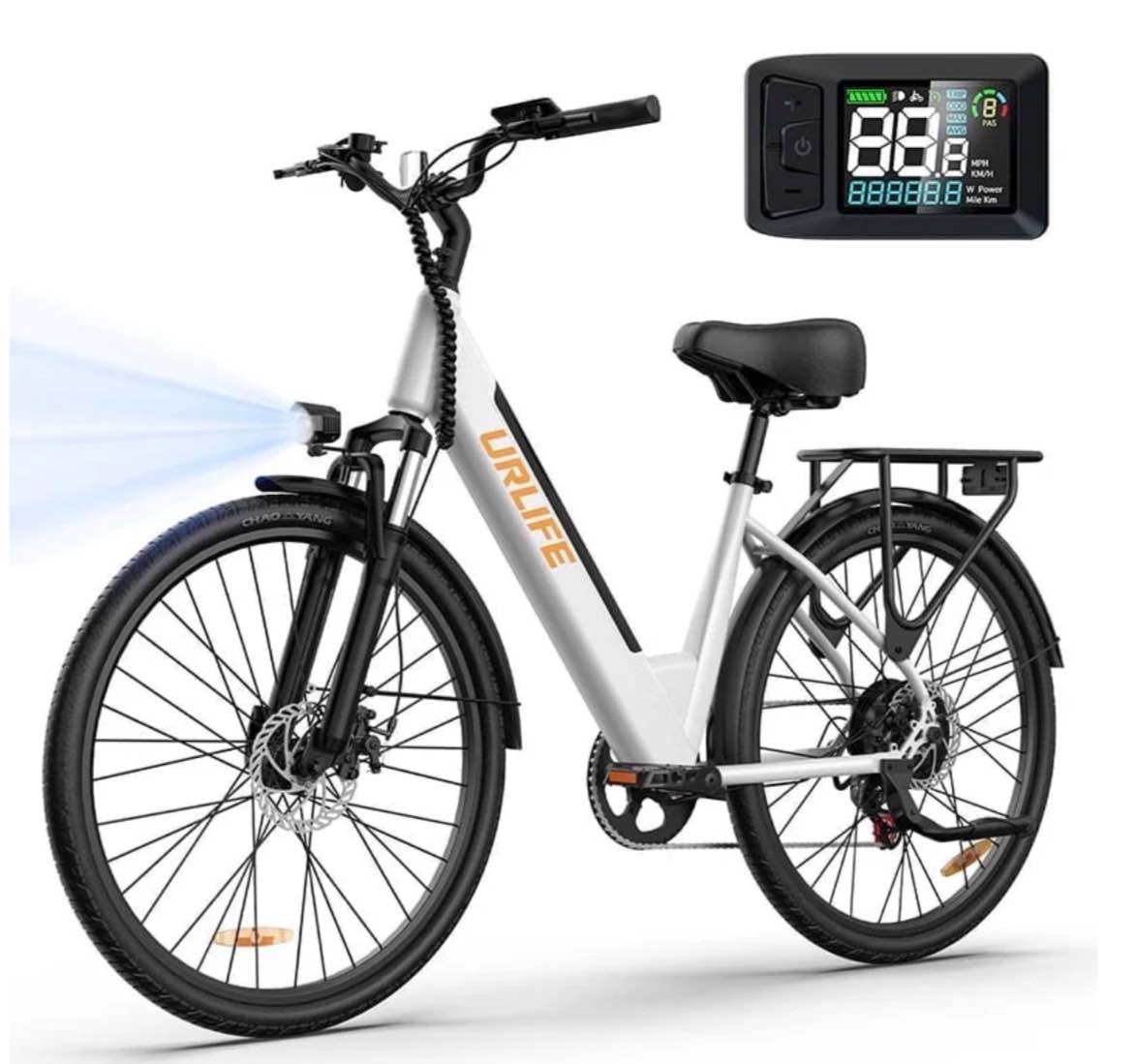 urlife 26 electric bike for adults 750w peak motor 48v 10.4ah removable battery 60 miles range 7-speed city commuter ebike ul2849-white