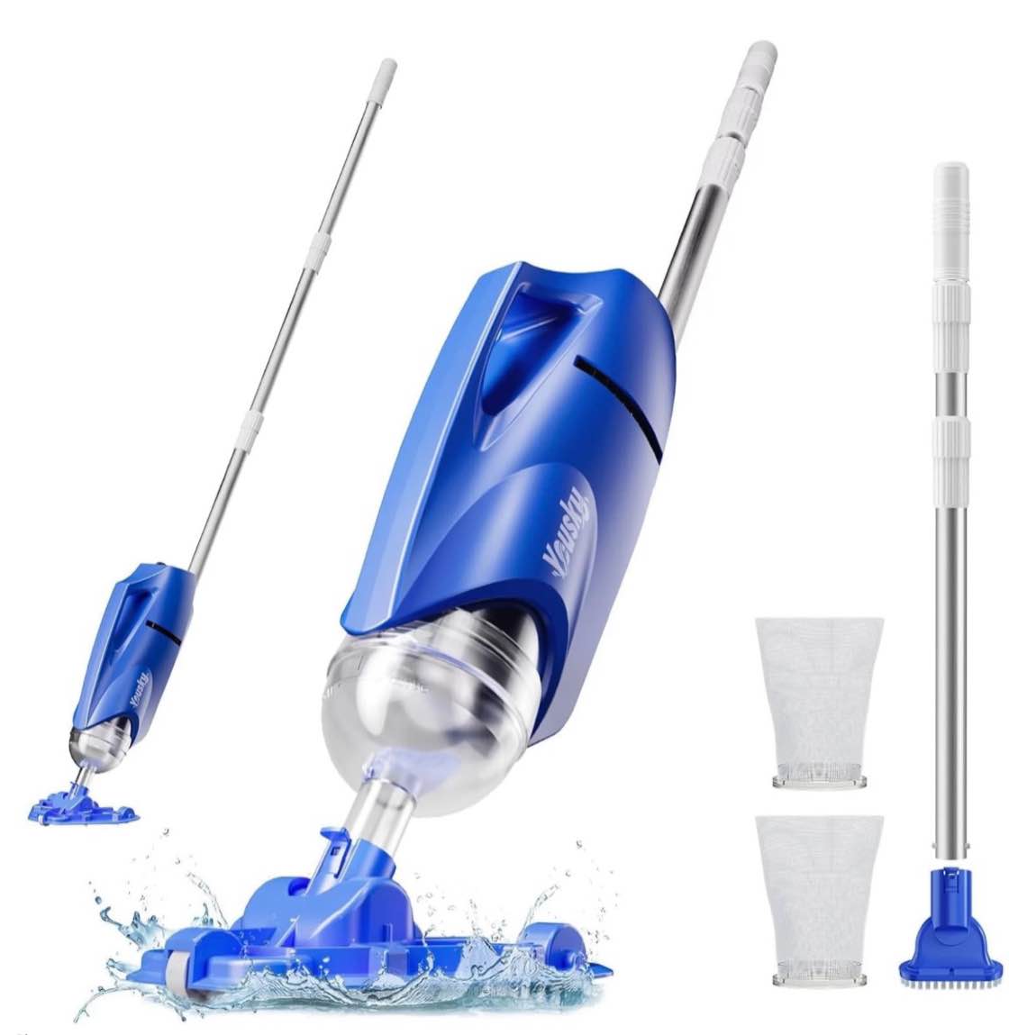 2025 upgraded handheld pool vacuum cleaner for above ground & inground pools - cordless pool cleaner w/18.5gpm suction, telescoping pole(20-69in), 2 brush heads - ideal for spas & hot tubs