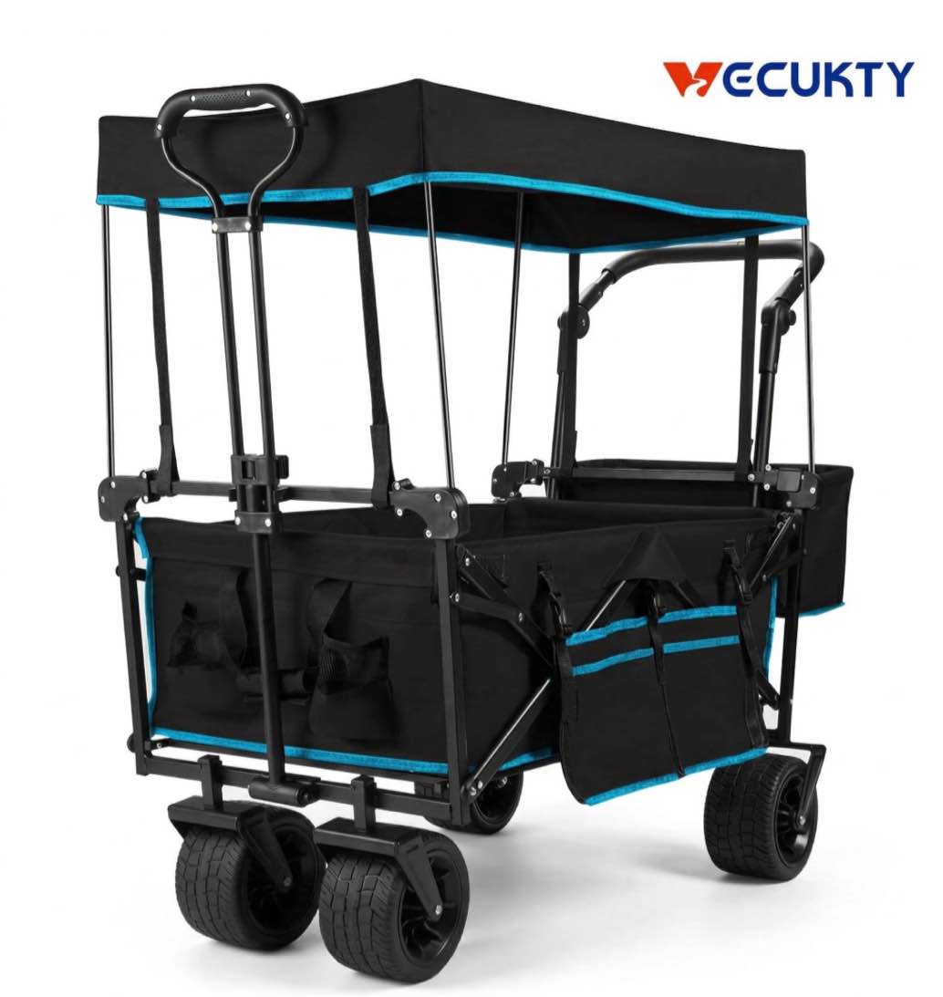 vecukty collapsible garden wagon cart with removable canopy black