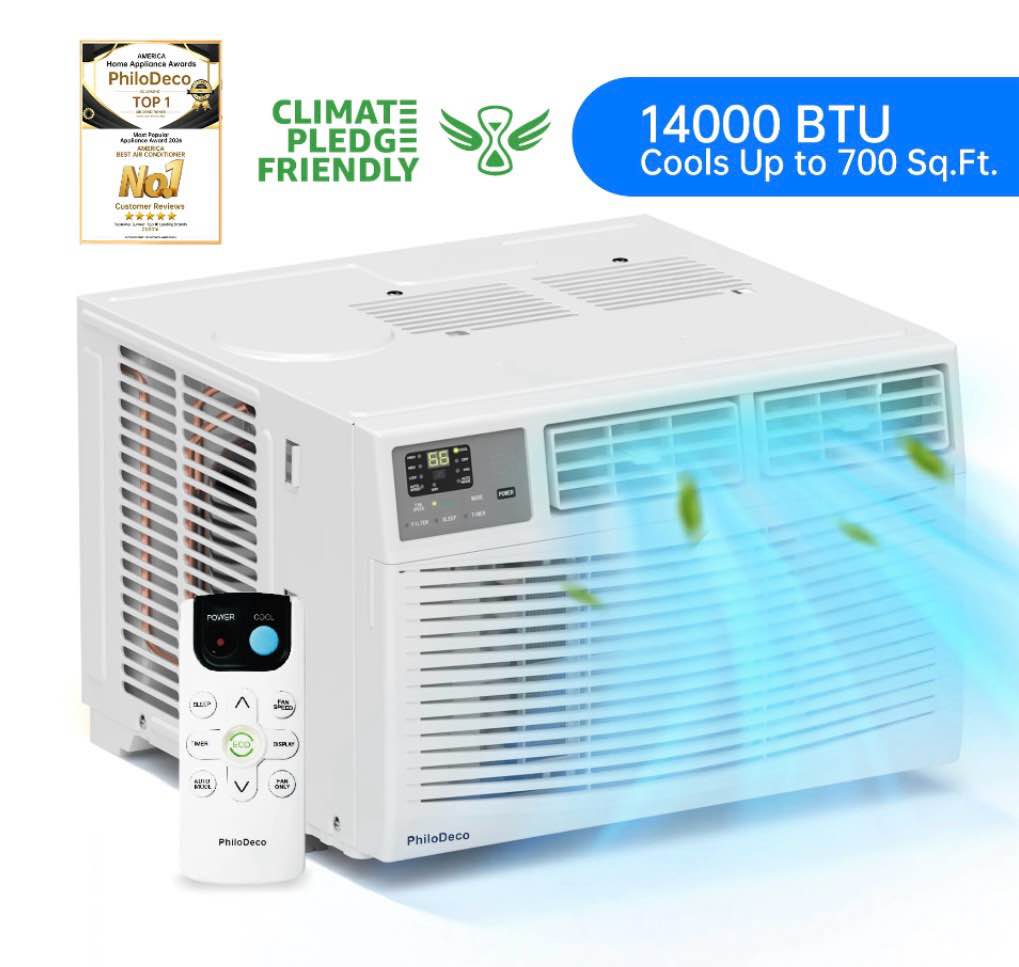 philodeco 14000 btu window air conditioner 700 sq ft. ac units intelligent led diswplay screen with remote control can be used as a dehumidifier/fan operates quietly energy-saving. 24 timer
