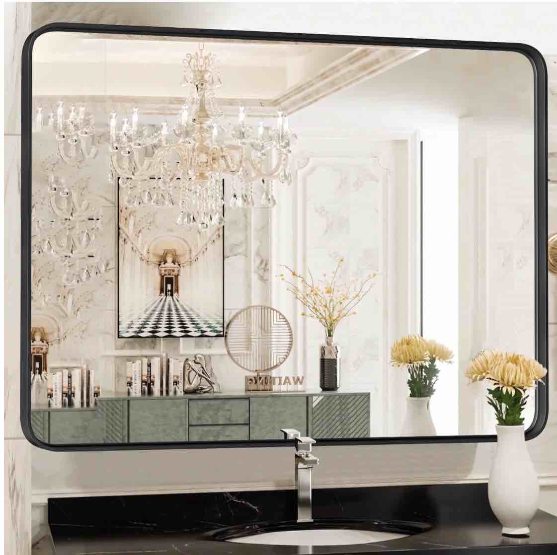 edx bathroom mirror 40 x 30 wall mirror with rectangular metal frame black