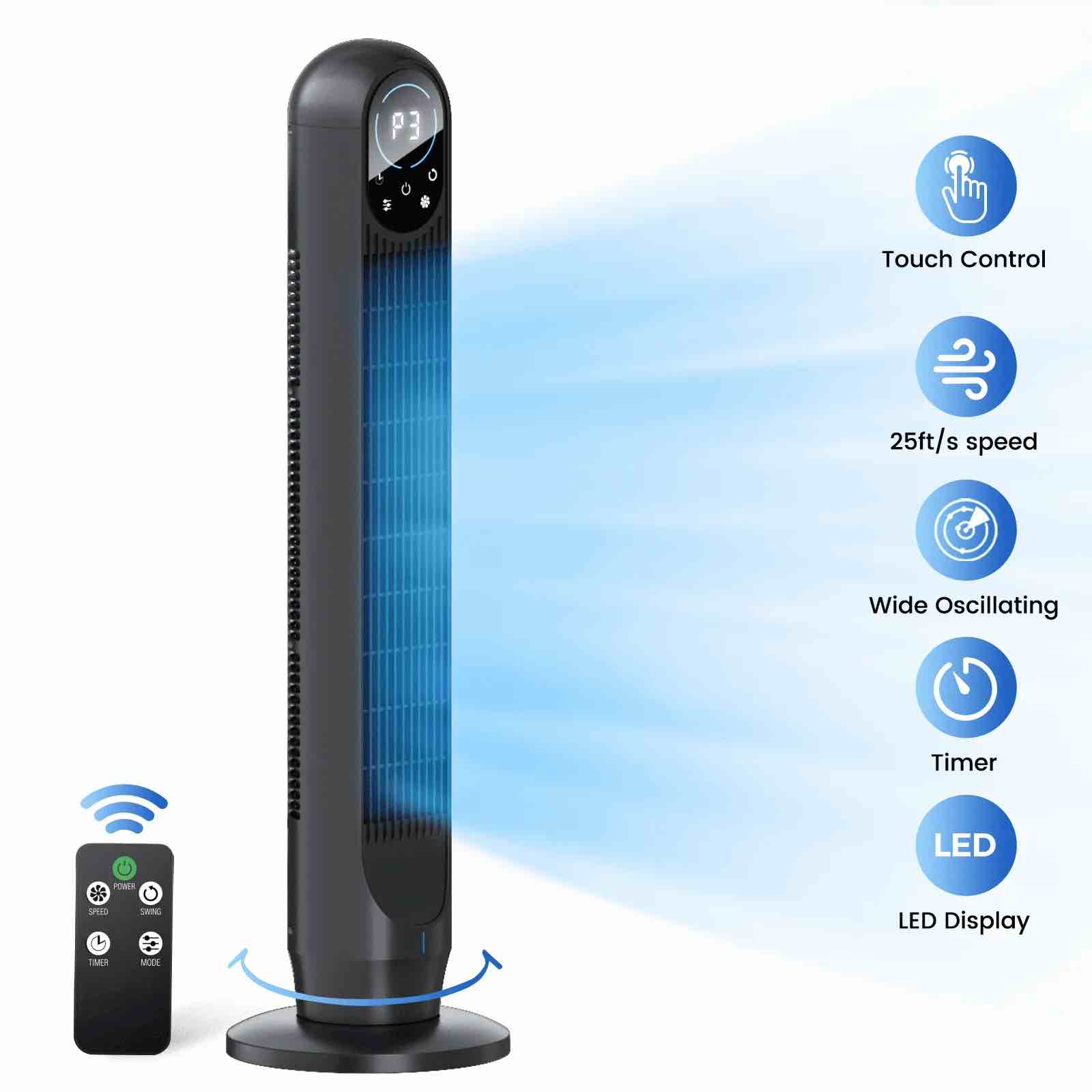 tower fan for home with remote 31 bladeless floor fans for home 4 modes & 4 speeds 12h timer led display wide oscillating wide cooling for bedroom office