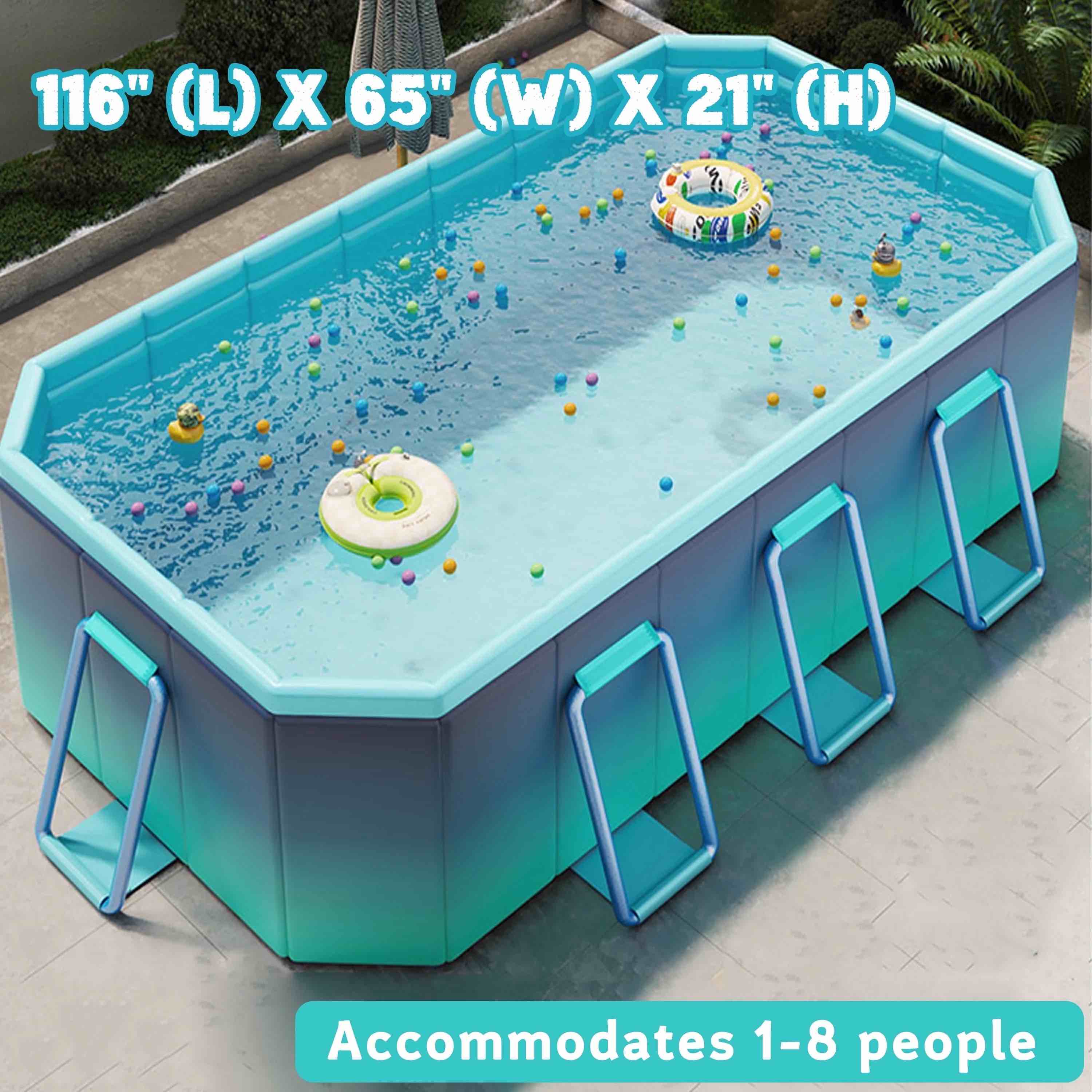 hyindoor outdoor foldable non-inflatable adults and kids swimming pool titanium aluminum support steel frame anti-slip for lawn garden backyard?116  x 65  x 21 ?