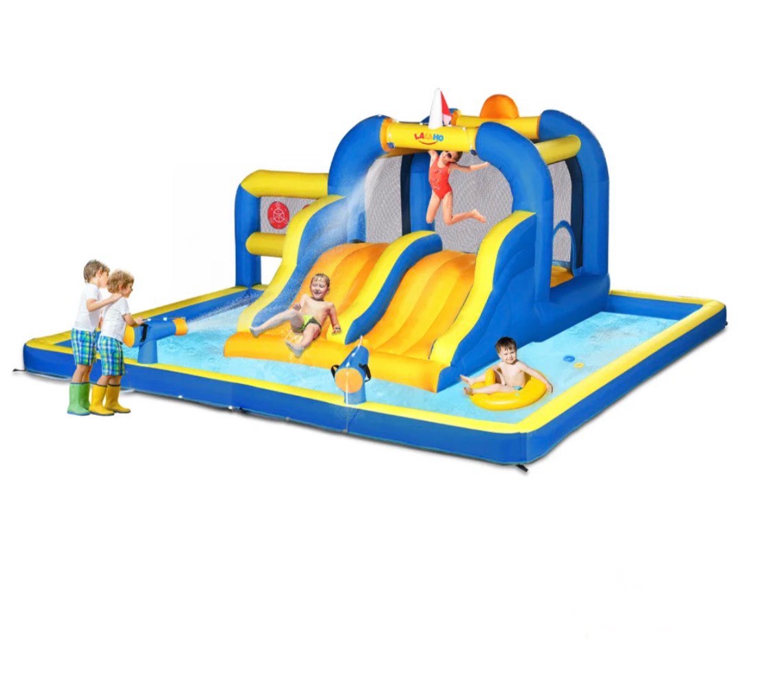 ktaxon 7-in-1 inflatable water slide bounce house , dual slides water park, bounce area & basketball hoop for kids backyard