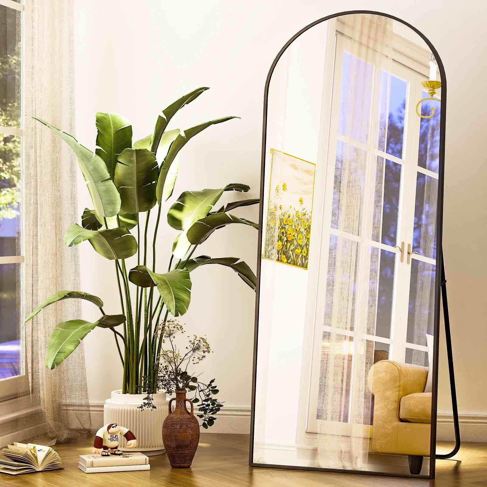 beautypeak arched full length floor mirror 64 x21.1 full body standing mirror black