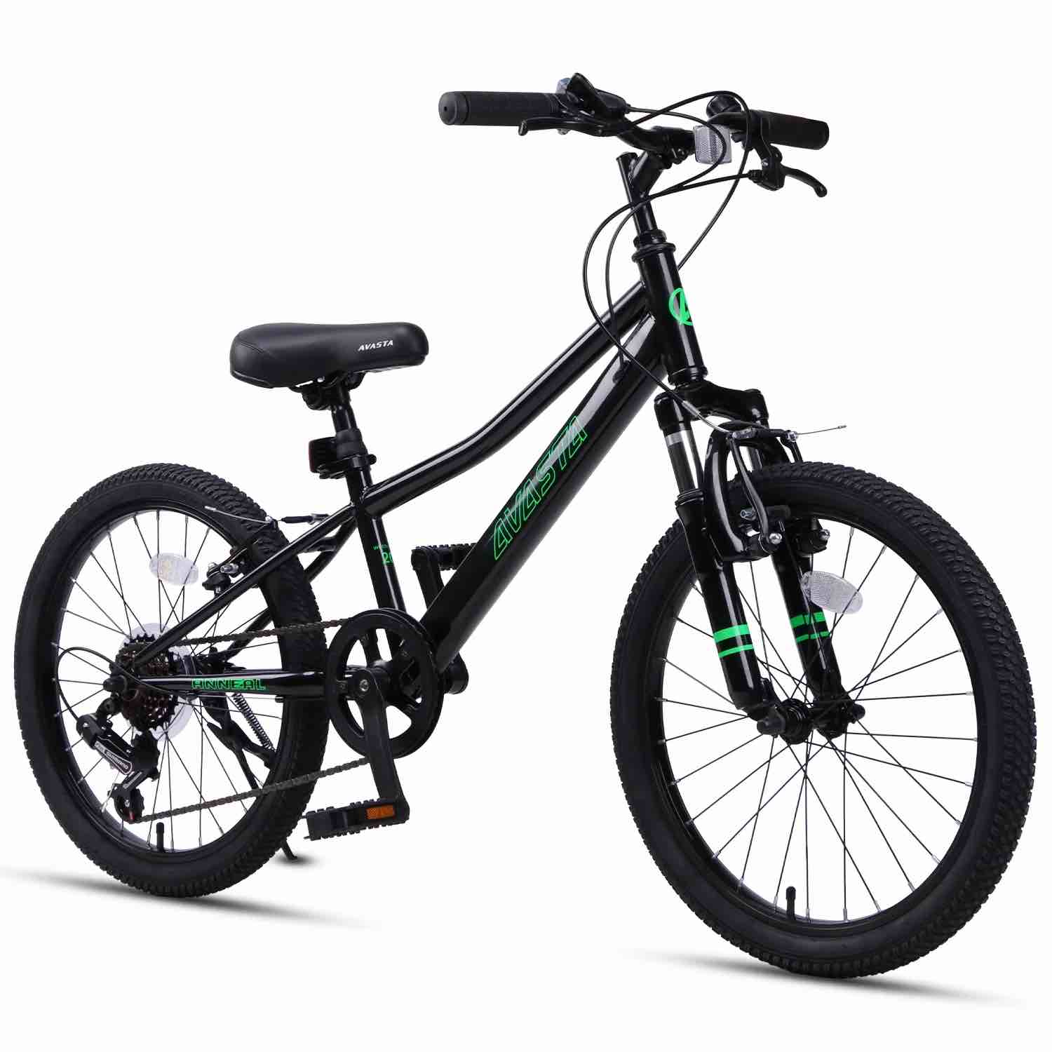 avasta govet 20'' kids mountain bike for 6-12 years old boys girls with suspension fork, 6 speeds drivetrain, black