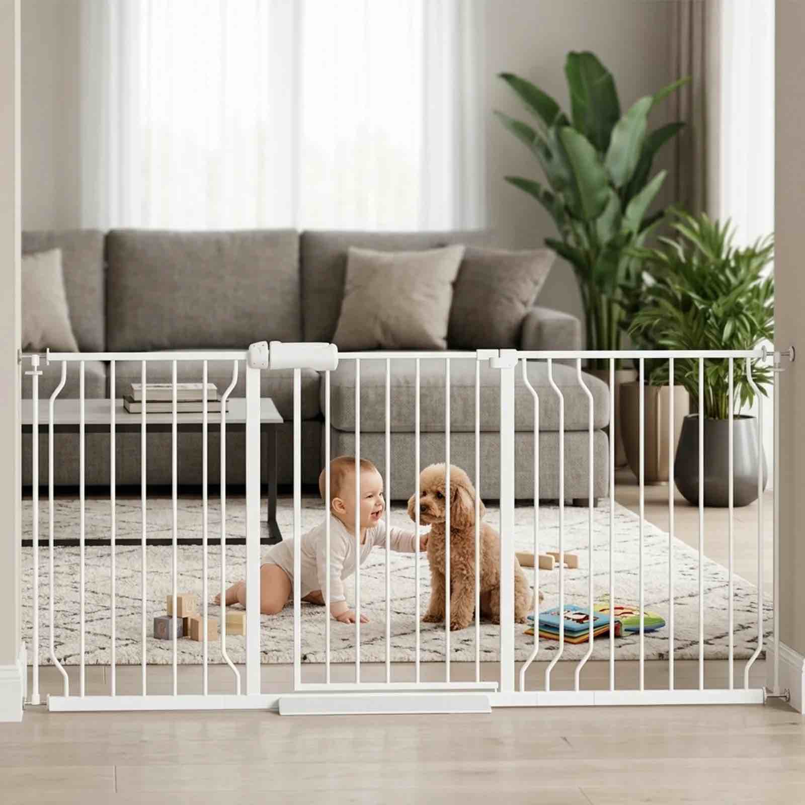 furdear 56.9-65.9 extra wide baby safety gate walk thru white metal gate
