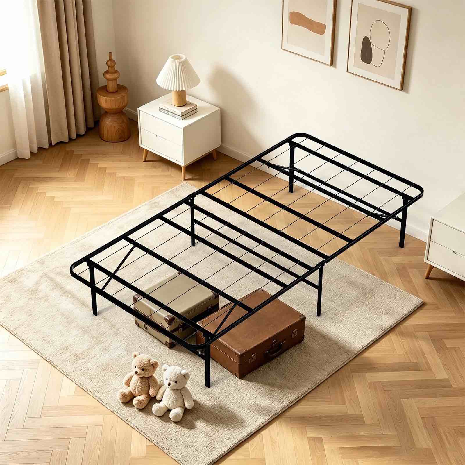 wlljoy twin bed frame folding metal platform bed frame with heavy duty and strong bearing capacity 14 inches high black